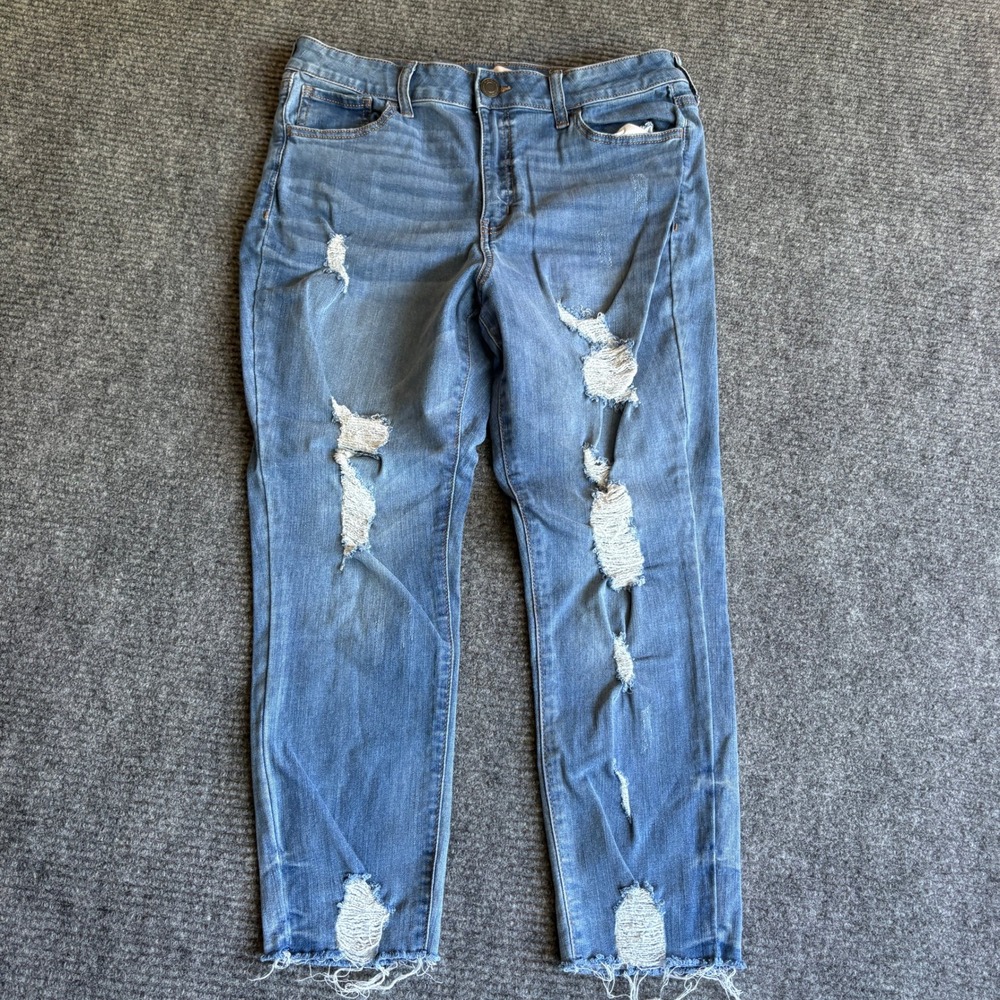 Sol High Rise Crop Distressed Jeans Womens 15/32W Medium Wash Blue Raw Hem 2756